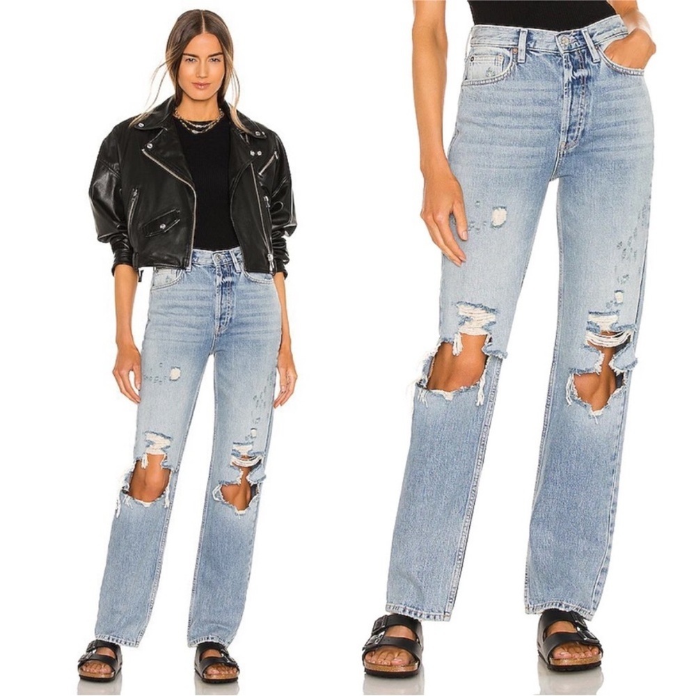 Free People Lasso High Rise Straight Leg Distressed Rigid Denim Jeans Foxtrot 30